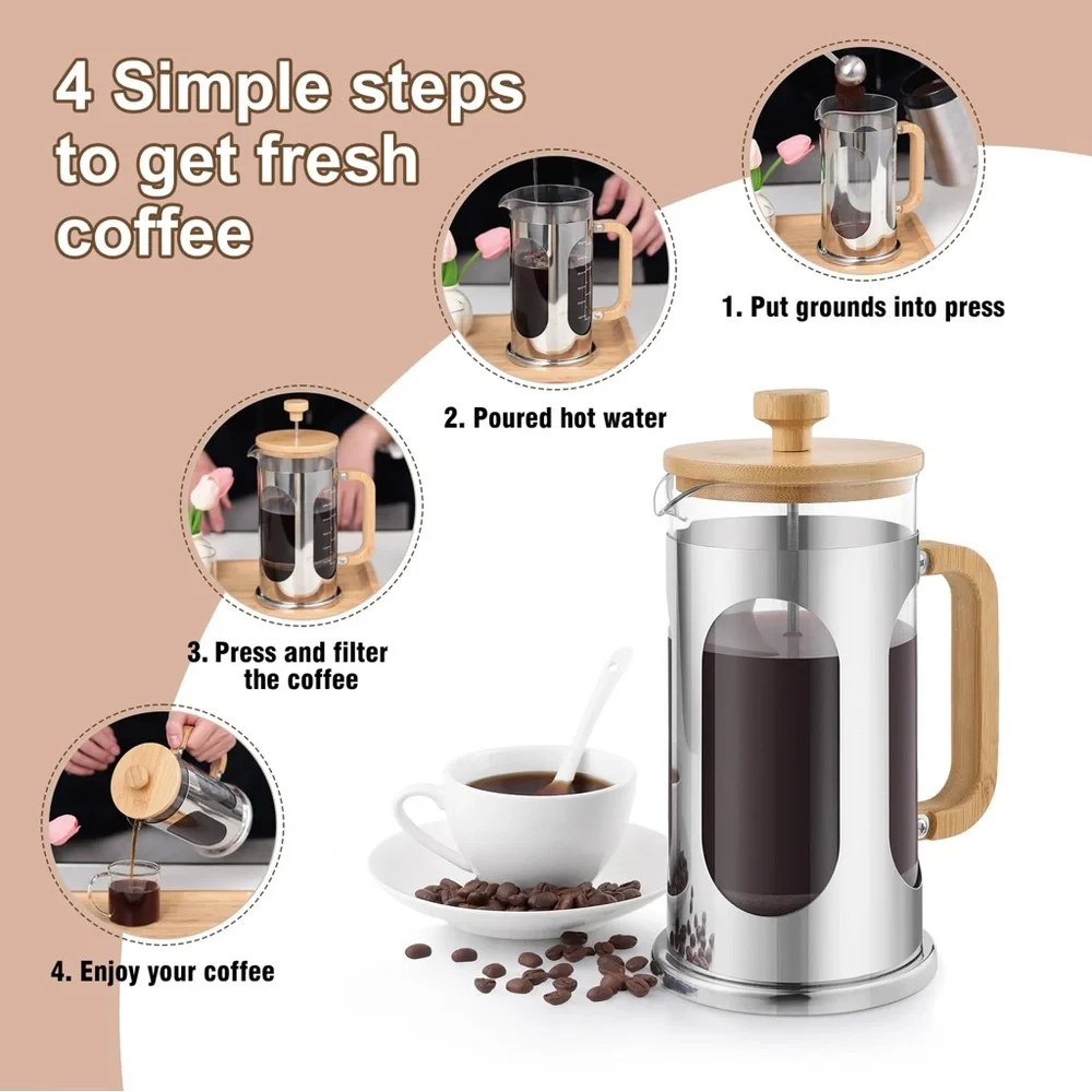 NEW Sivaphe No-Plastic French Press Coffee Maker 34 oz